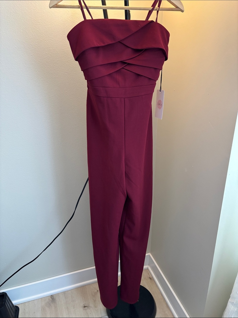 Women’s Strapless Maroon Ruffled Bodice Jumpsuit